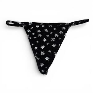 Victoria's Secret Pure Black Foil Snowflake Print Cotton G String Panty Size L